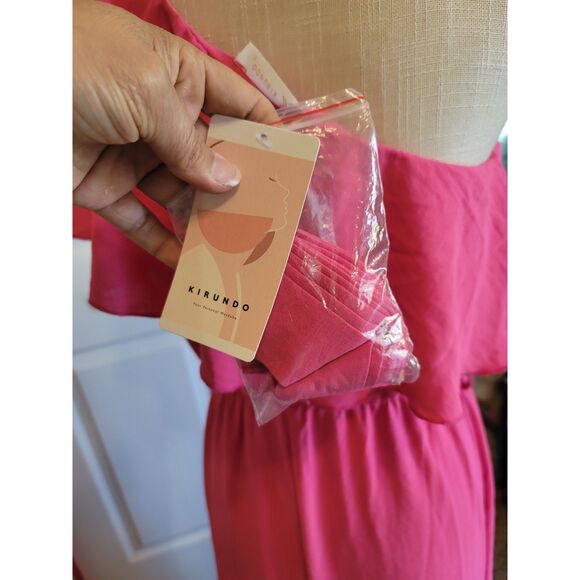Kirundo Pink Maxi Dress Ruffle One Shoulder High Waist Split Small NWT - Picture 6 of 16